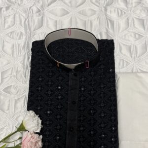 CHIKAN KARI KURTA PYJAMA BLACK COLOUR