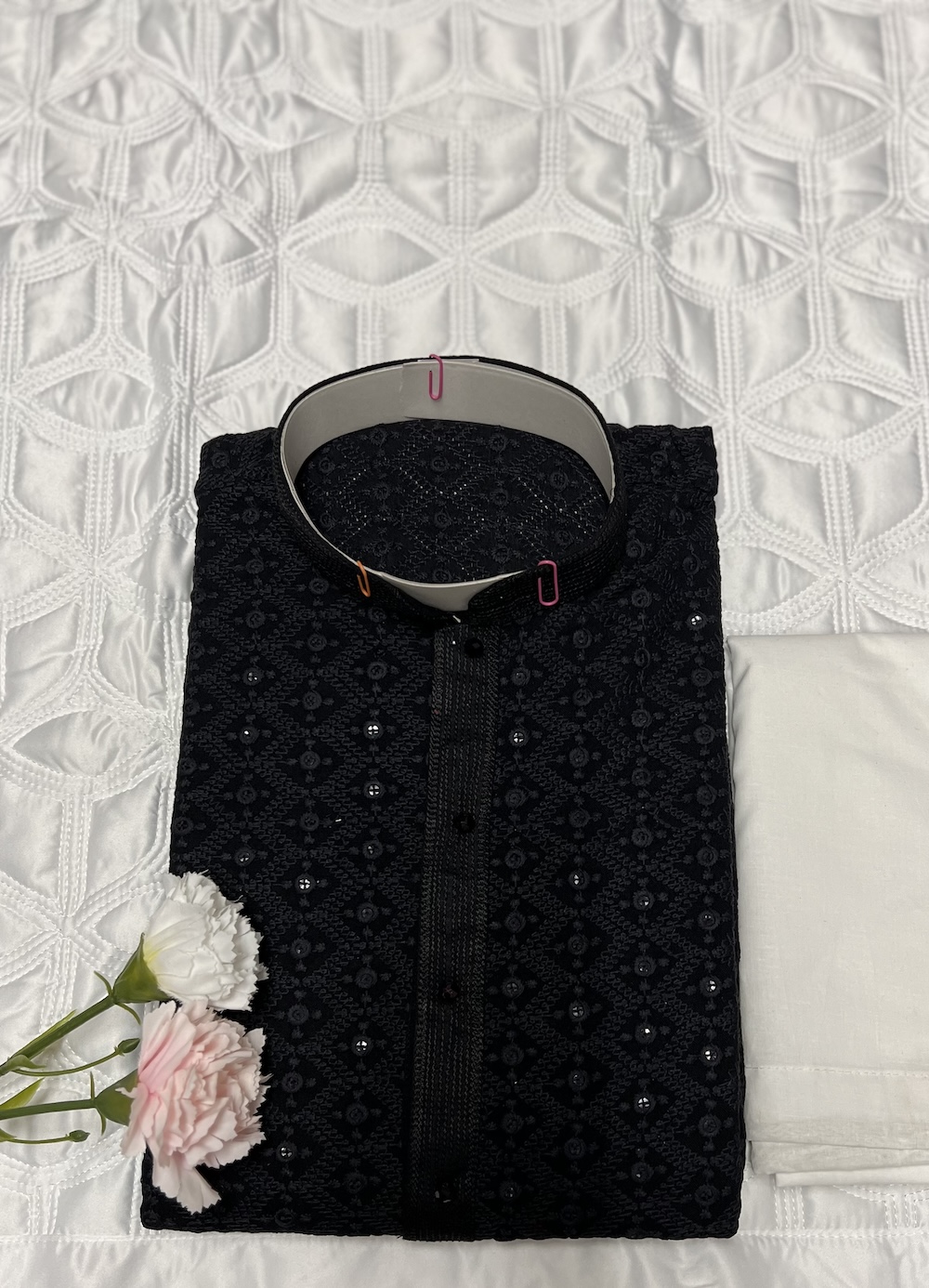CHIKAN KARI KURTA PYJAMA BLACK COLOUR