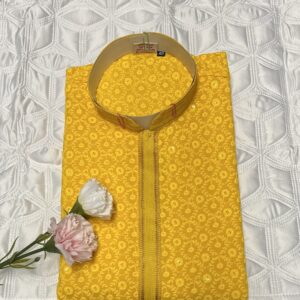 CHIKAN KARI KURTA PYJAMA YELLOW COLOUR