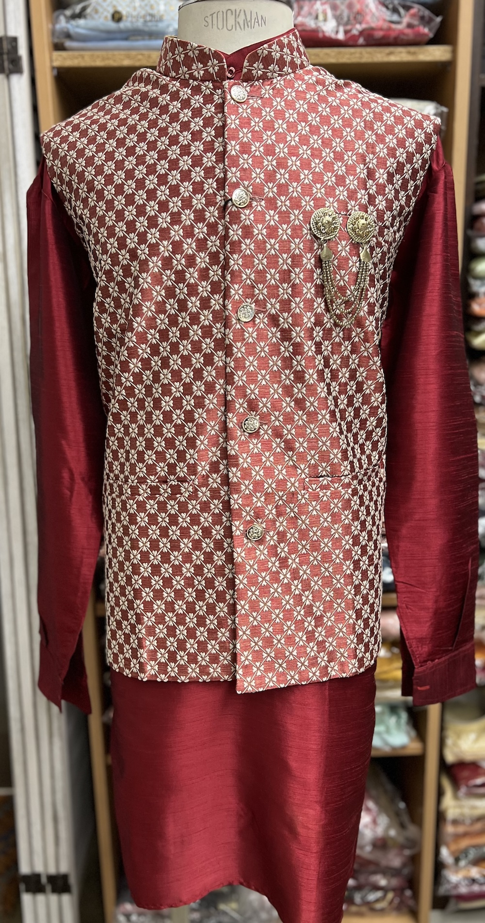 KURTA PYJAMA WITH WAISTCOAT MAROON COLOUR
