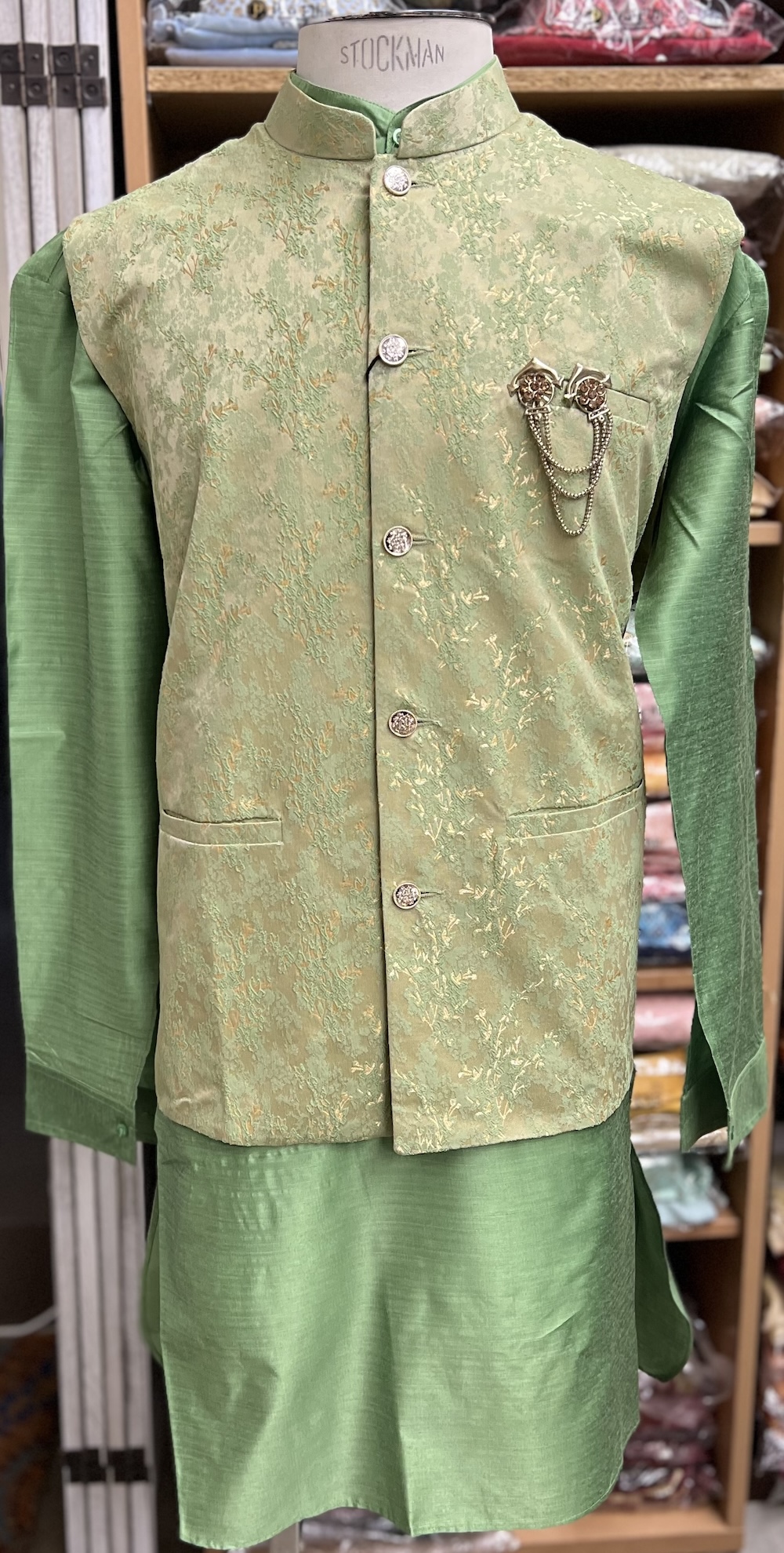 KURTA PYJAMA WITH WAISTCOAT GREEN COLOUR
