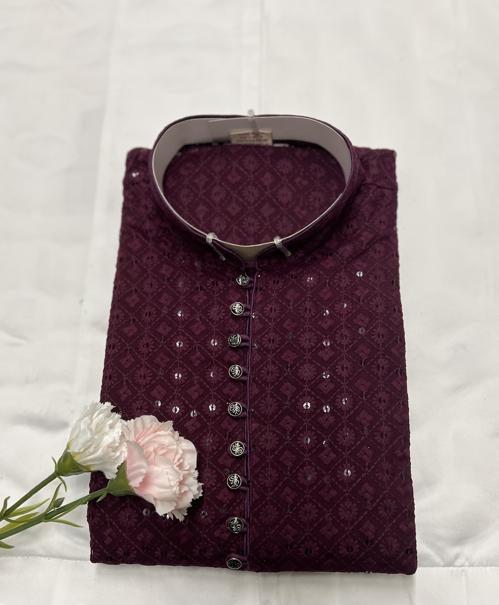 CHIKAN KARI KURTA PYJAMA MAROON COLOUR - Image 2