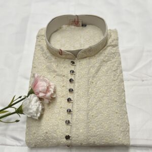 CHIKAN KARI KURTA PYJAMA OFF WHITE COLOUR