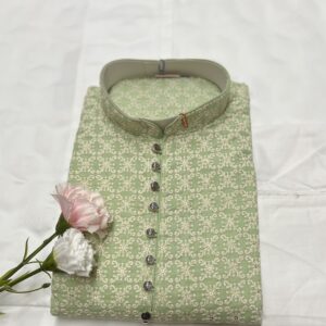 CHIKAN KARI KURTA PYJAMA LIGHT GREEN COLOUR