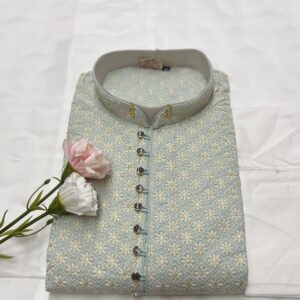 CHIKAN KARI KURTA PYJAMA SKY BLUE COLOUR