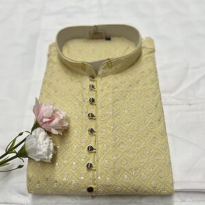 CHIKAN KARI KURTA PYJAMA LIGHT YELLOW