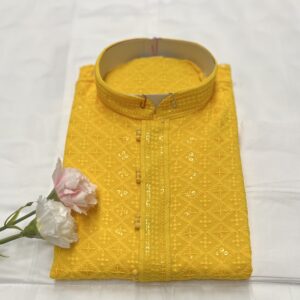 CHIKAN KARI KURTA PYJAMA YELLOW COLOUR