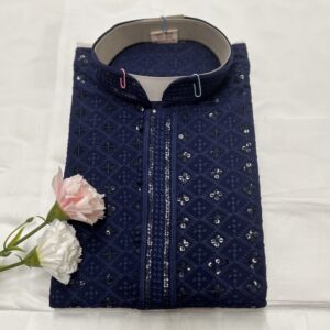 CHIKAN KARI KURTA PYJAMA NAVY BLUE