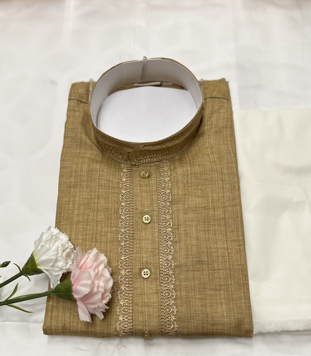 COTTON KURTA PYJAMA LIGHT BROWN