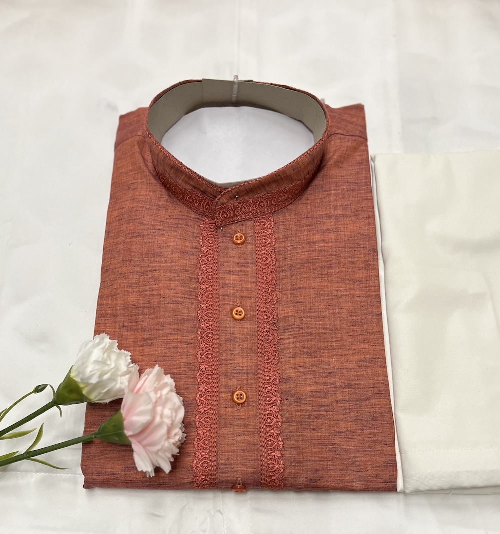 COTTON KURTA PYJAMA RUST COLOUR