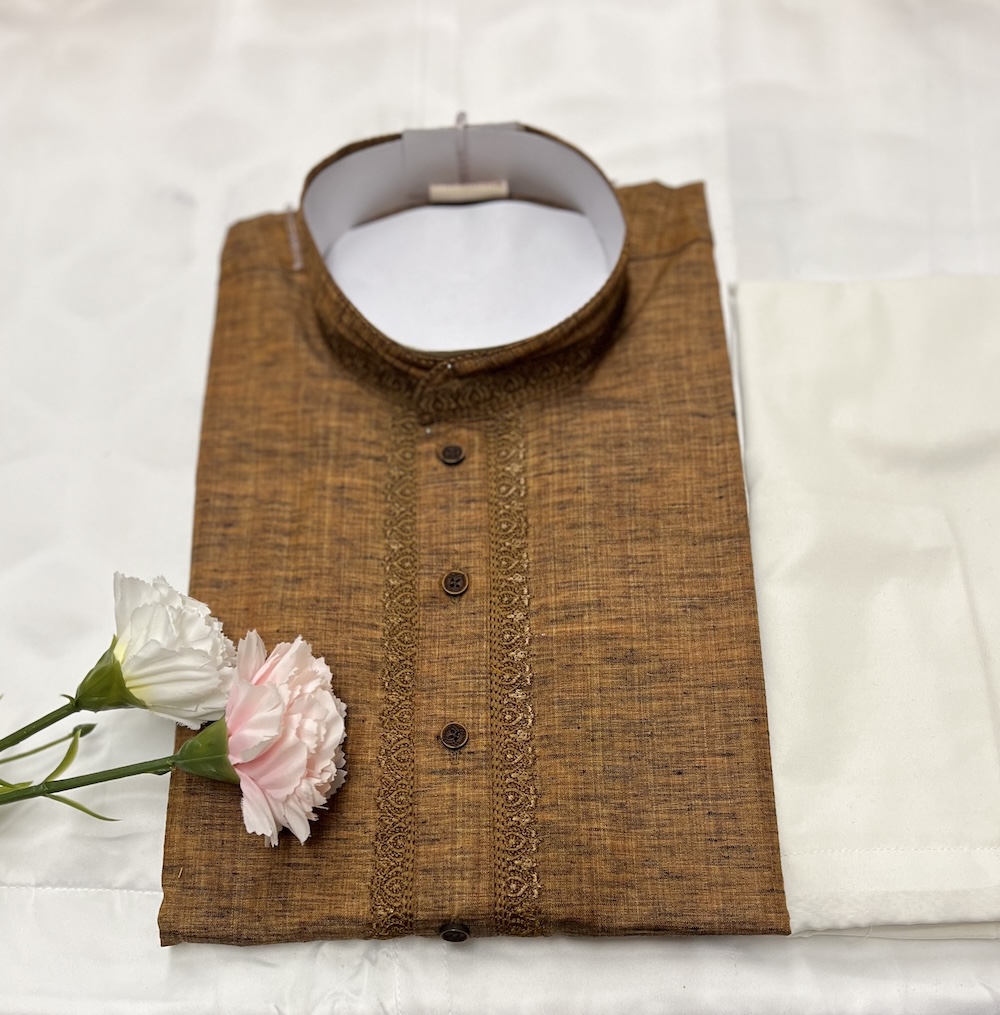 COTTON KURTA PYJAMA BROWN COLOUR