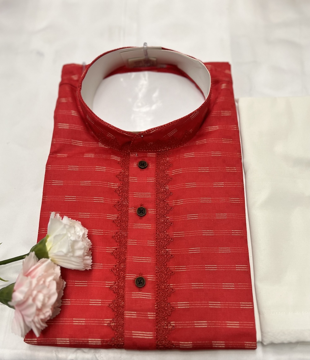 COTTON KURTA PYJAMA MAROON COLOUR