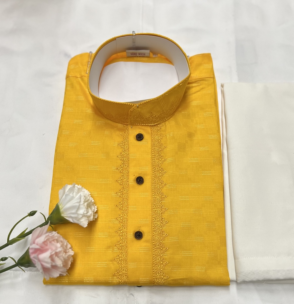 COTTON KURTA PYJAMA YELLOW COLOUR