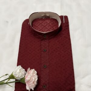 CHIKAN KARI KURTA PYJAMA MAROON