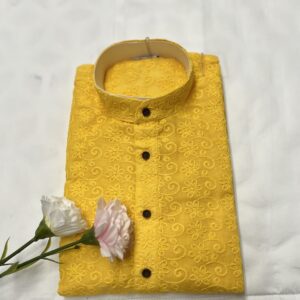 CHIKAN KARI KURTA PYJAMA YELLOW