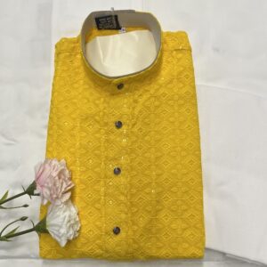 KIDS CHIKAN KARI KURTA SETS YELLOW