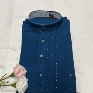 KIDS CHIKAN KARI KURTA SETS TEAL
