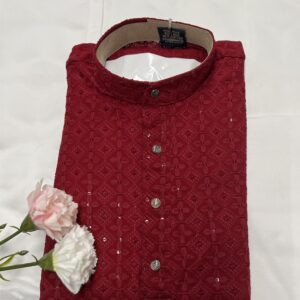 KIDS CHIKAN KARI KURTA SETS RED