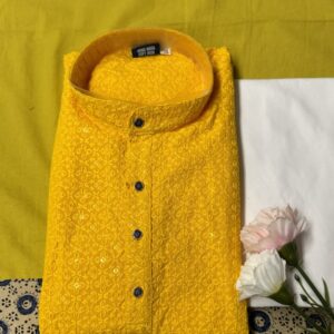 KIDS CHIKAN KARI KURTA SETS YELLOW