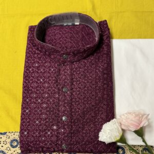 KIDS CHIKAN KARI KURTA SETS PURPLE COLOUR