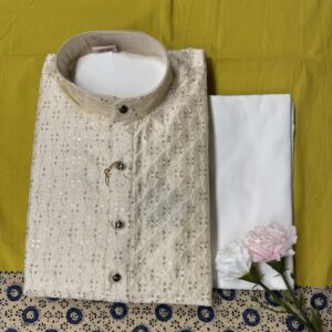 MENS SILK KURTA SETS OFF WHITE COLOUR