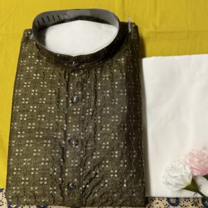 MENS SILK KURTA SETS DARK GREEN