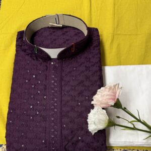MENS CHIKAN KARI KURTA SETS PURPLE COLOUR