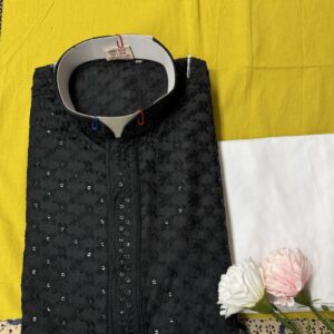 MENS CHIKAN KARI KURTA SETS BLACK COLOUR