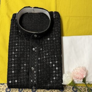 MENS CHIKAN KARI KURTA SETS BLACK