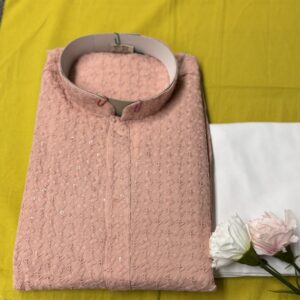 MENS CHIKAN KARI KURTA SETS PINK COLOUR