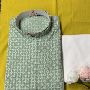 MENS CHIKAN KARI KURTA SETS LIGHT GREEN