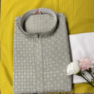 MENS CHIKAN KARI KURTA SETS GREY COLOUR
