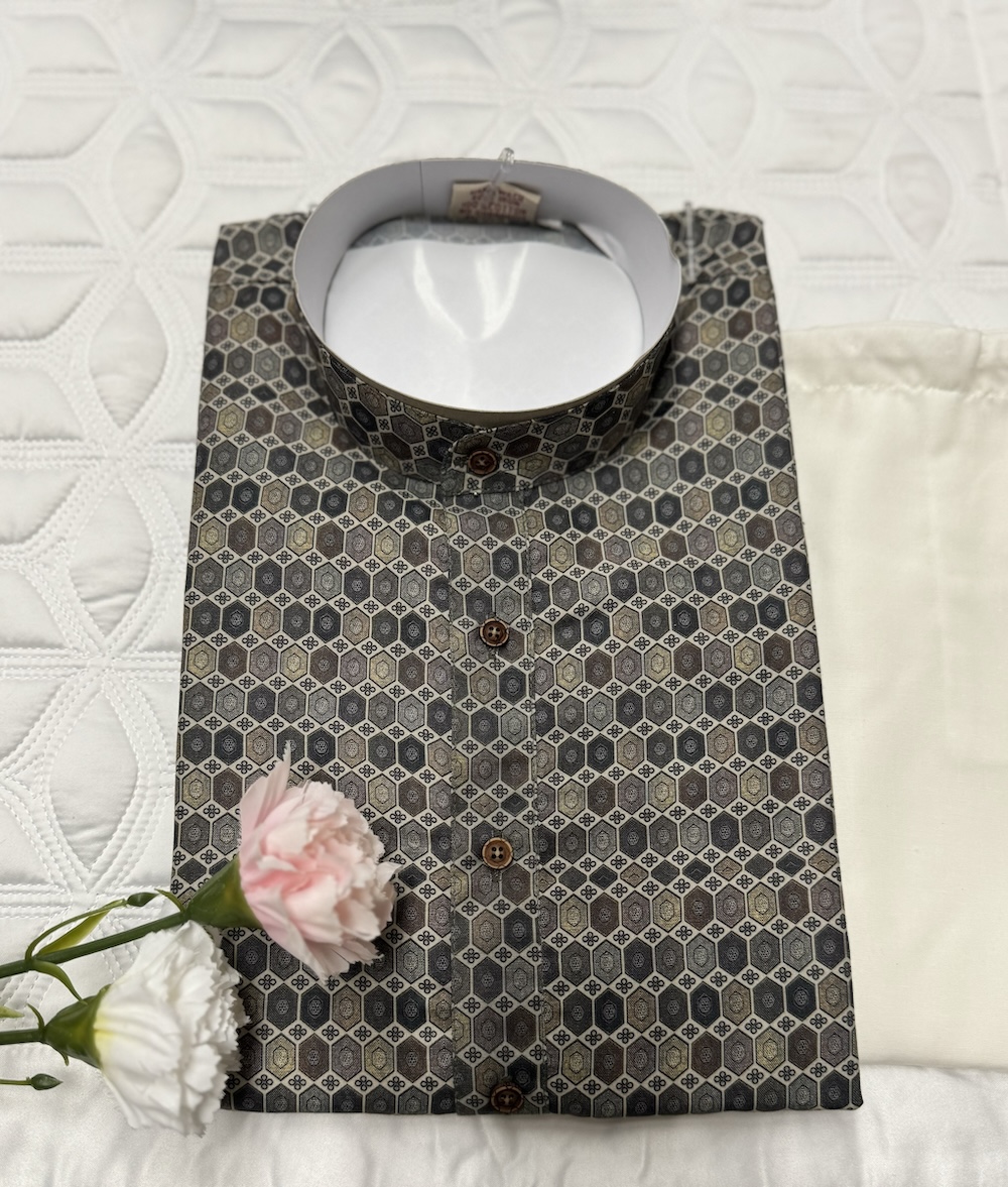 COTTON KURTA PYJAMA GREYISH GREEN