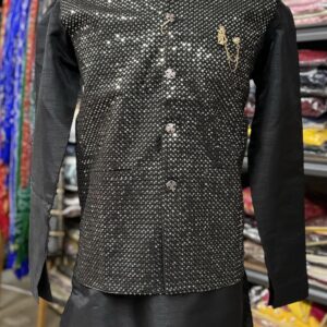 KURTA PYZAMA WITH WAISTCOAT BLACK COLOUR