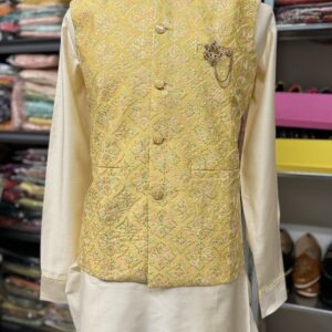 KURTA PYZAMA WITH WAISTCOAT YELLOW COLOUR