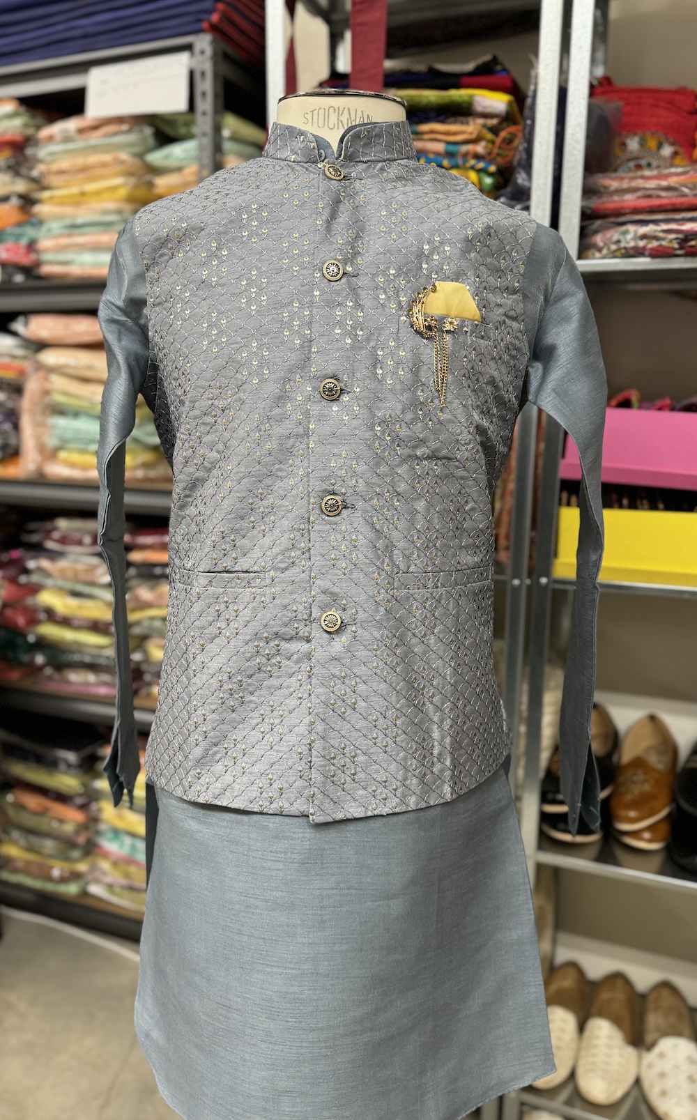 KURTA PYJAMA WITH WAISTCOAT GREY COLOUR