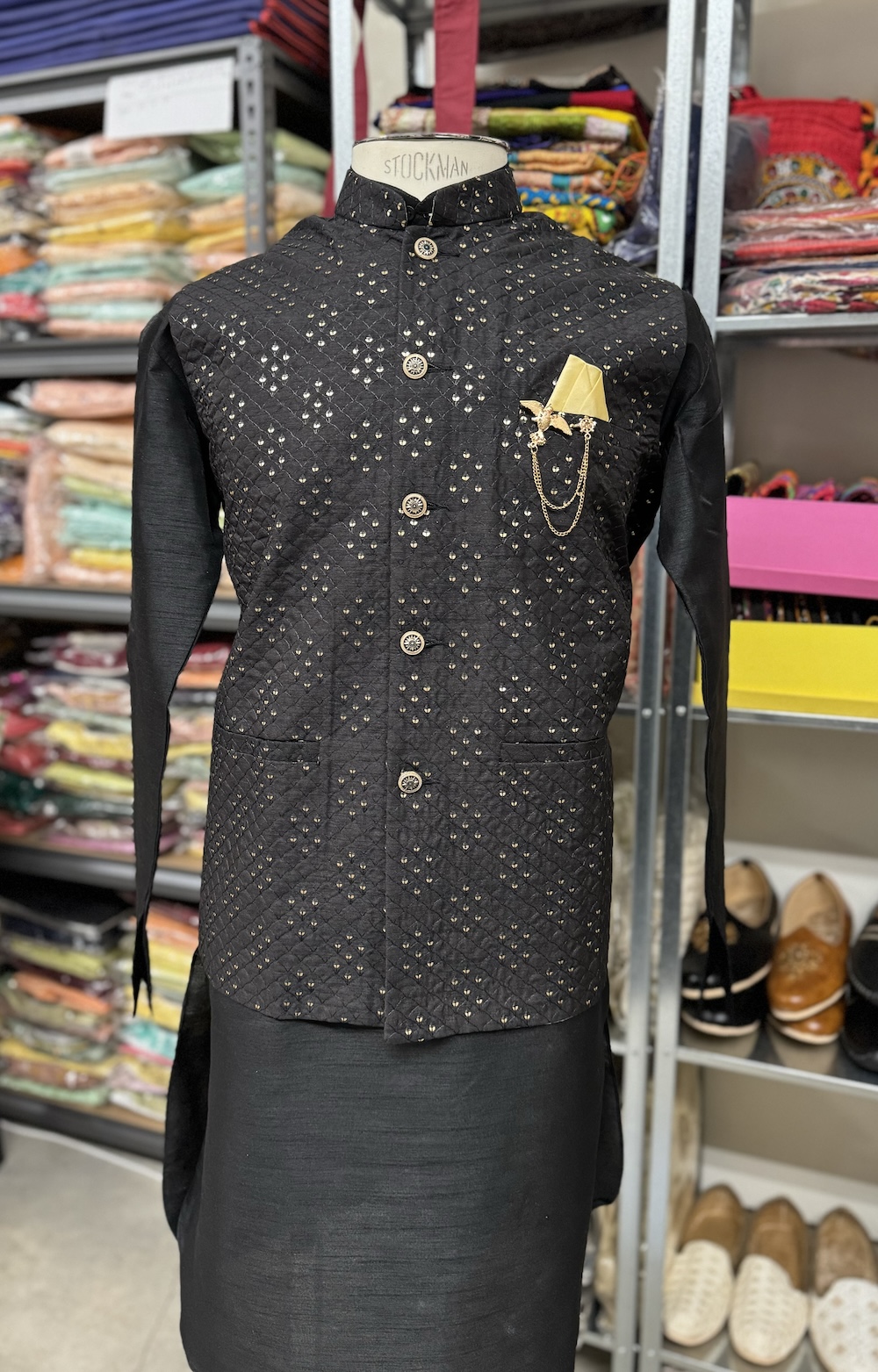 KURTA PYJAMA WITH WAISTCOAT BLACK COLOUR