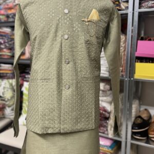 KURTA PYJAMA WITH WAISTCOAT GREEN COLOUR