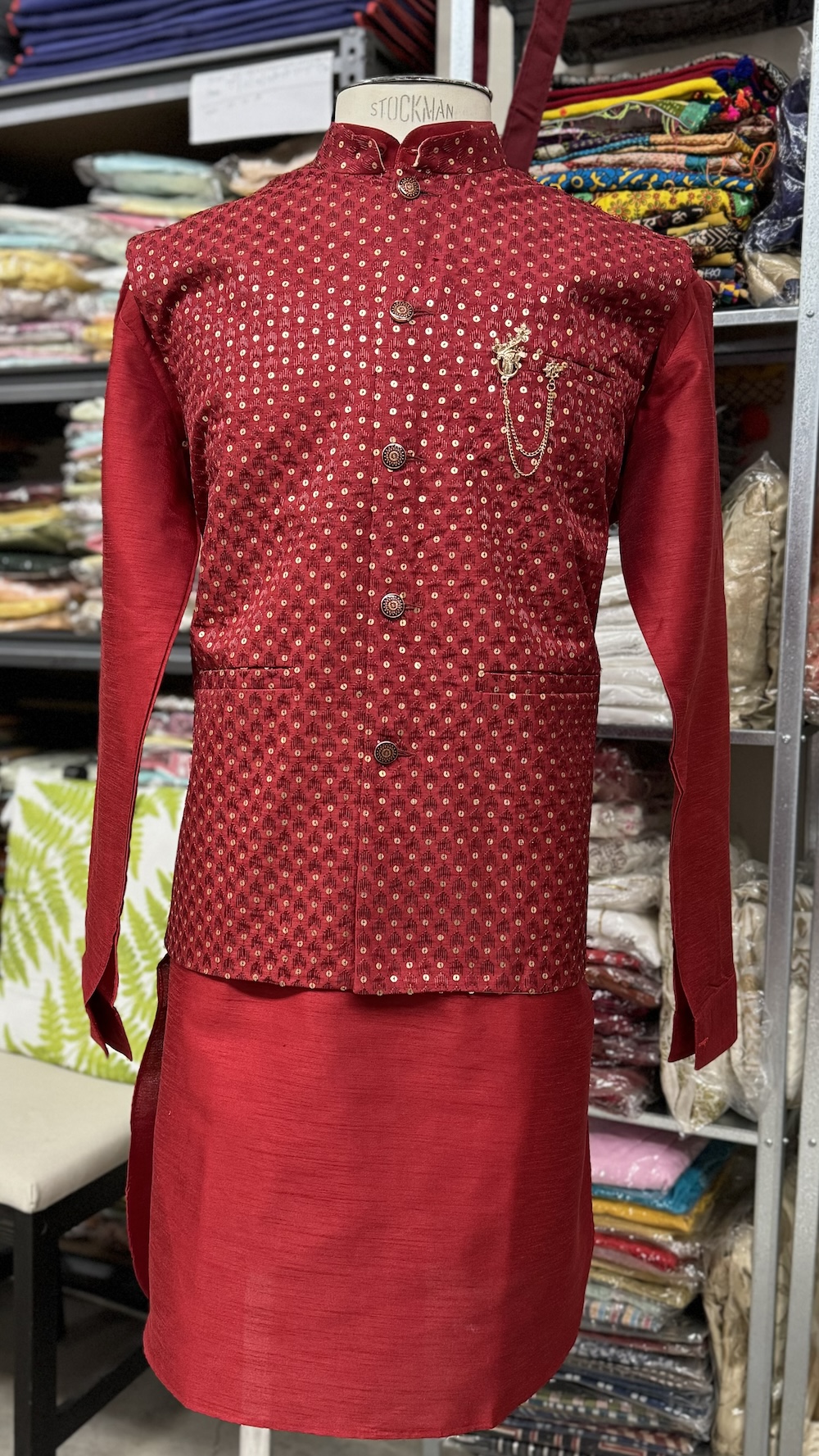 KURTA PYJAMA WITH WAISTCOAT MAROON COLOUR