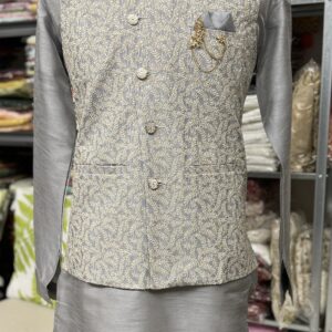 KURTA PYJAMA WITH WAISTCOAT GREY COLOUR