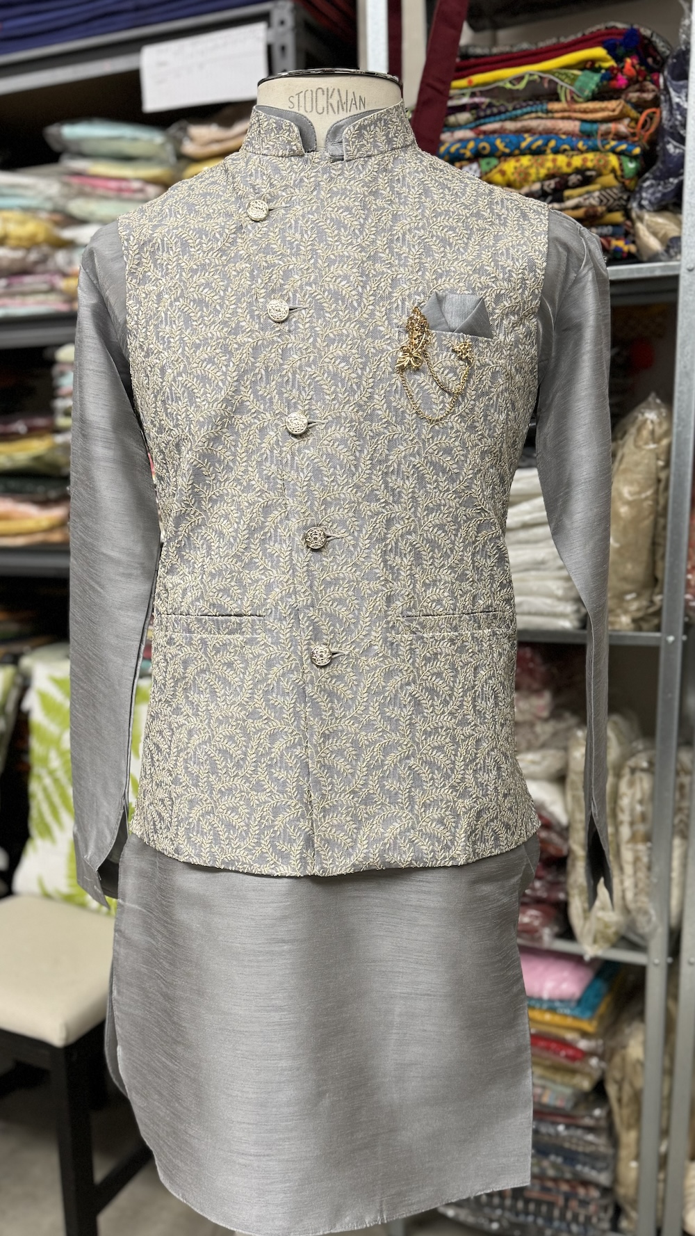 KURTA PYJAMA WITH WAISTCOAT GREY COLOUR