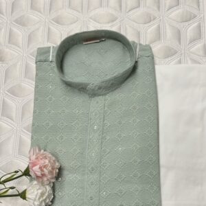 CHIKAN KARI KURTA PYJAMA LIGHT GREEN COLOUR