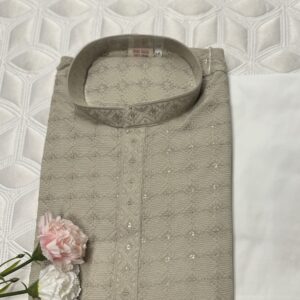 CHIKAN KARI KURTA PYJAMA GREY COLOUR