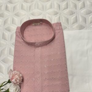 CHIKAN KARI KURTA PYJAMA PINK COLOUR